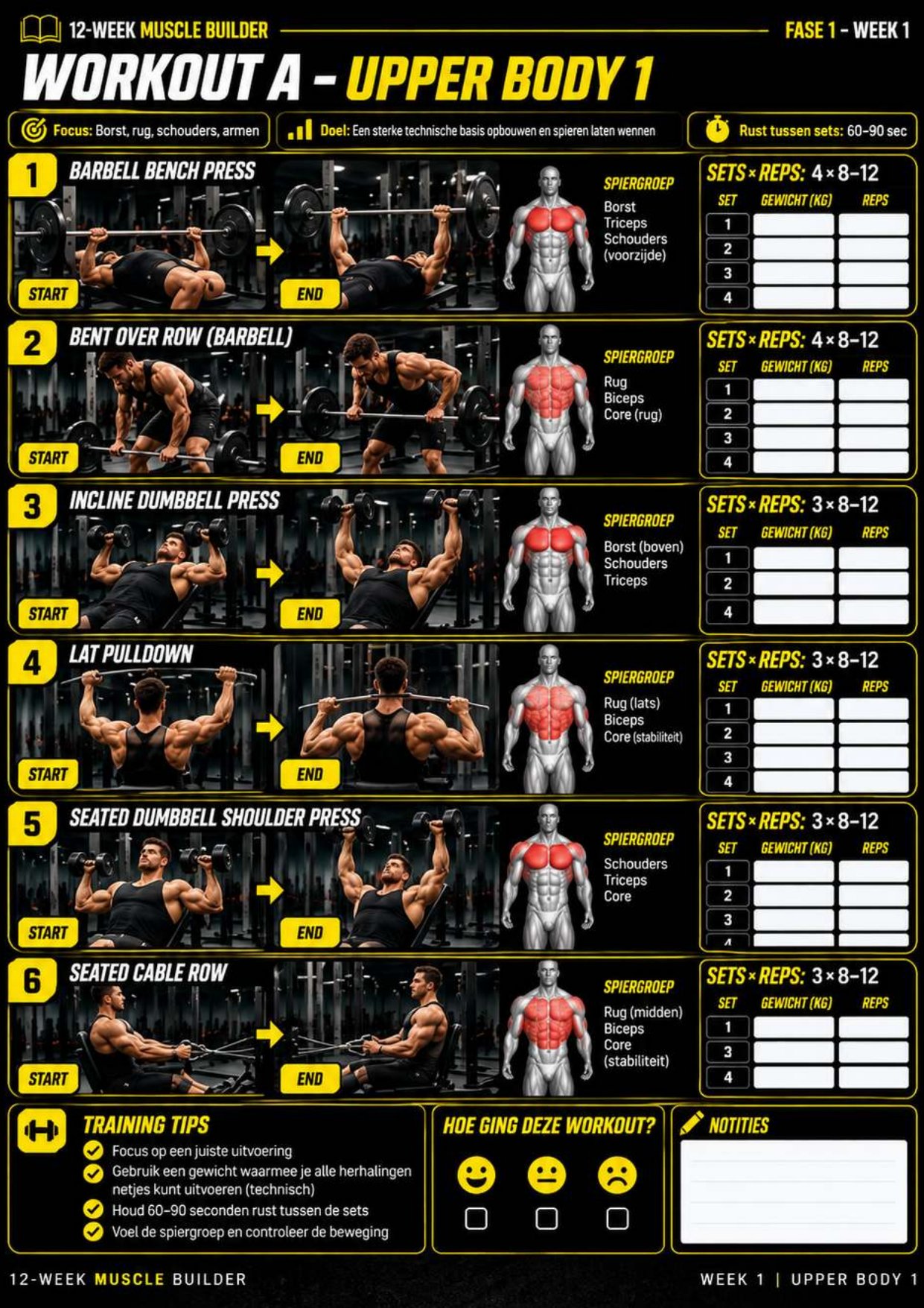 Voorbeeldpagina Workout A – Upper Body 1